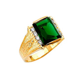 Green & White CZ Guadalupe Center-Stone Mens Ring in 14K Gold