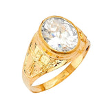 White CZ Cross Center-Stone Mens Ring in 14K Gold