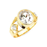 White CZ Center-Stone Mens Ring in 14K Gold