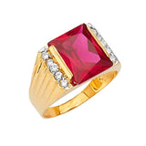 Red & White CZ Center-Stone Mens Ring in 14K Gold