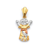 White CZ Divino Niño Ladies Pendant in 14K Tri-Color Gold