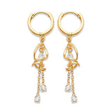 Spiral Tassel Earrings with White CZ in 14K Gold