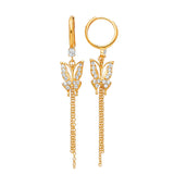 Butterfly Tassel Earrings with White CZ in 14K Gold