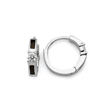 Huggie Earrings with White CZ and Onyx in 14K White Gold