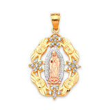 White CZ Guadalupe Ladies Pendant in 14K Tri-Color Gold
