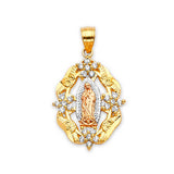 White CZ Guadalupe Pendant in 14K Tri-Color Gold
