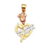 Flower Quinceañera Pendant in 14K Tri-Color Gold