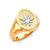 Marijuana Mens Ring in 14K Two-Tone Gold