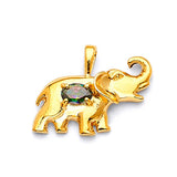 Green CZ Elephant Ladies Pendant in 14K Gold