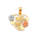 Flower Quinceañera Pendant in 14K Tri-Color Gold
