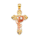 White CZ Cross Pendant in 14K Two-Tone Gold