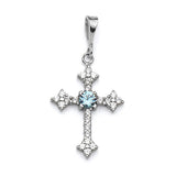 White CZ Cross Pendant in 14K White Gold