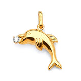 White CZ Dolphin Ladies Pendant in 14K Gold