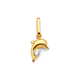White CZ Dolphin Ladies Pendant in 14K Gold