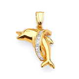 White CZ Dolphin Ladies Pendant in 14K Gold