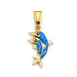 Blue Enamel Dolphin Ladies Pendant in 14K Gold