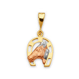 Horse Mens Pendant in 14K Tri-Color Gold