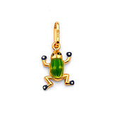 Green Enamel Frog Ladies Pendant in 14K Gold