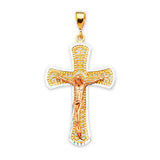Crucifix Pendant in 14K Tri-Color Gold