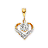 White CZ Heart Ladies Pendant in 14K Two-Tone Gold