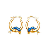 Dolphin Scallop Hoop Earrings with Blue Enamel in 14K Gold