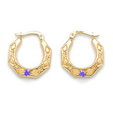 Scallop Hoop Earrings with Purple CZ in 14K Gold