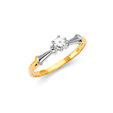 White CZ High-Polish Engagement Ring in 14K Two-Tone Gold