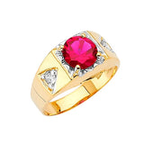 Red & White CZ Mens Ring in 14K Two-Tone Gold
