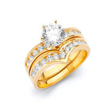 Anillo de Compromiso de Dos Piezas con Circonia Cúbica Blanca y Engaste Pavé en Oro de 14K