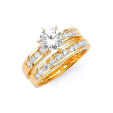Anillo de Compromiso de Dos Piezas con Circonia Cúbica Blanca y Engaste Pavé en Oro de 14K