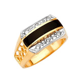 White CZ and Onyx Mens Ring in 14K Two-Tone Gold