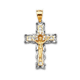 White CZ Crucifix Pendant in 14K Two-Tone Gold