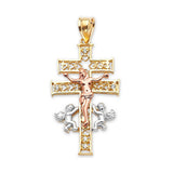 White CZ Crucifix Pendant in 14K Tri-Color Gold