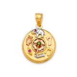 Green & Red CZ Symbols Ladies Pendant in 14K Tri-Color Gold