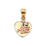 Heart Quinceañera Pendant in 14K Tri-Color Gold