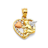 White CZ Cupid Ladies Pendant in 14K Tri-Color Gold