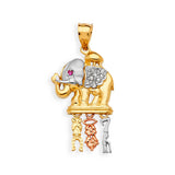 Red & White CZ Symbols Ladies Pendant in 14K Tri-Color Gold