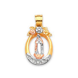 White CZ Guadalupe Ladies Pendant in 14K Tri-Color Gold