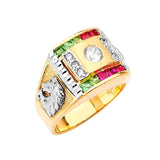 Multi-Color CZ Horse Mens Ring in 14K Two-Tone Gold