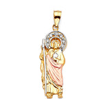 White CZ Saints Pendant in 14K Tri-Color Gold