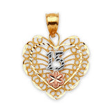 Flower Quinceañera Pendant in 14K Tri-Color Gold