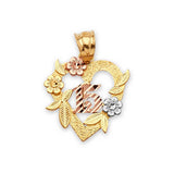Flower Quinceañera Pendant in 14K Tri-Color Gold