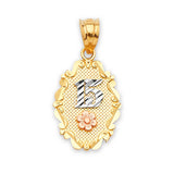 Flower Quinceañera Pendant in 14K Tri-Color Gold