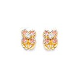 Flower Stud Earrings with Pink & White CZ in 14K Gold and Screw Backing