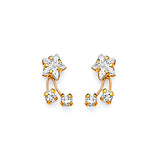 Star Crawler Stud Earrings with White CZ in 14K Gold and Screw Backing