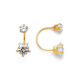 Star Telephone Stud Earrings with White CZ in 14K Gold and Screw Backing