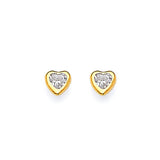 Heart Solitaire Stud Earrings with White CZ in 14K Gold and Screw Backing