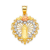 White CZ Guadalupe Pendant in 14K Tri-Color Gold