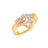 White CZ Butterfly Ladies Ring in 14K Tri-Color Gold