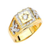 White CZ Eagle Mens Ring in 14K Two-Tone Gold